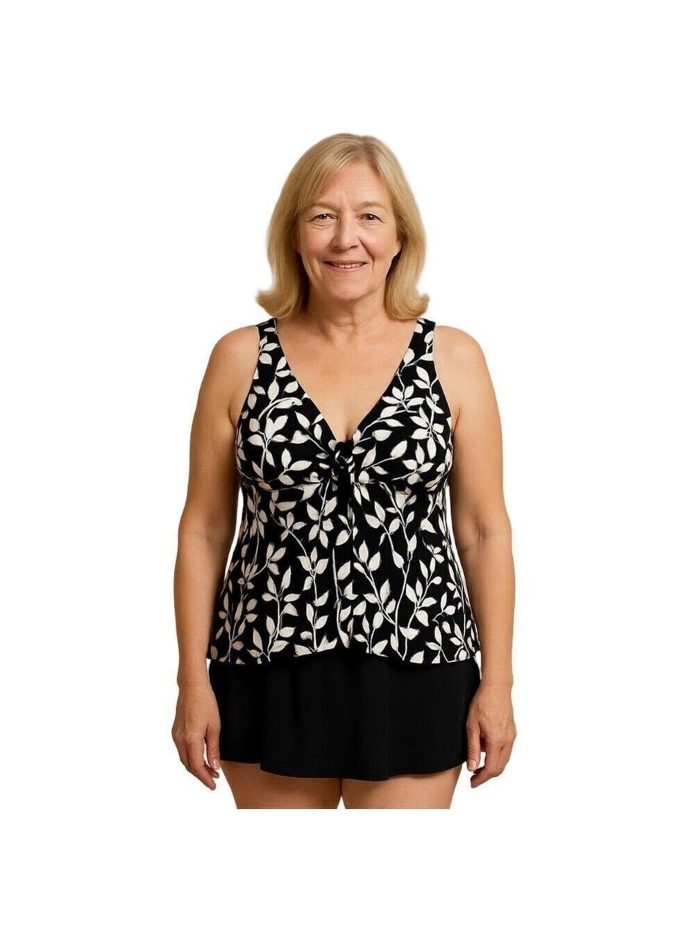 Trimshaper One Pc Black and White Floral Swimsuit Dress Sz 18W